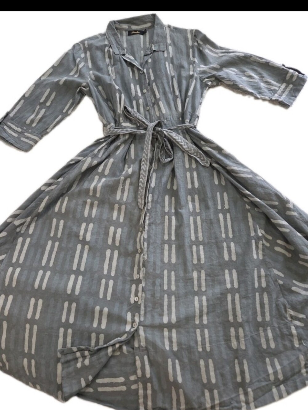 fabindia 100% Cotton Block Print Button Up Tea Dress Size Medium Cottagecore